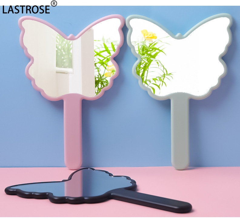 Wholesale Private Label Makeup Mirror Butterfly Irregular Shape Handle Mirror New Mini Plastic Mirror