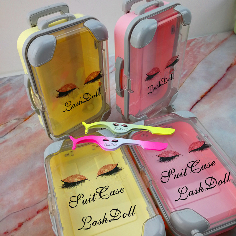 Private Logo Empty Eye Lash Box Mini Luggage Small Eyelash Packaging Suit Case Eyelash Suitcase For Eyelashes