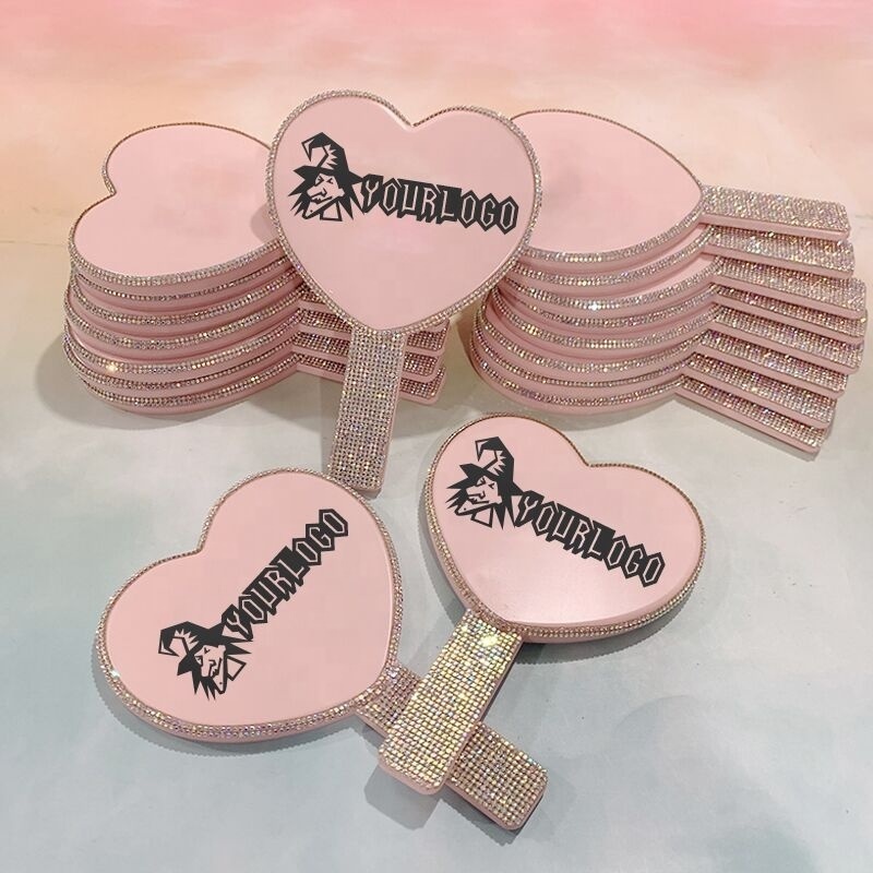 Plastic One Side Private logo square shaped cosmetic pink hand mirrors wholesale bulk makeup handheld mirror