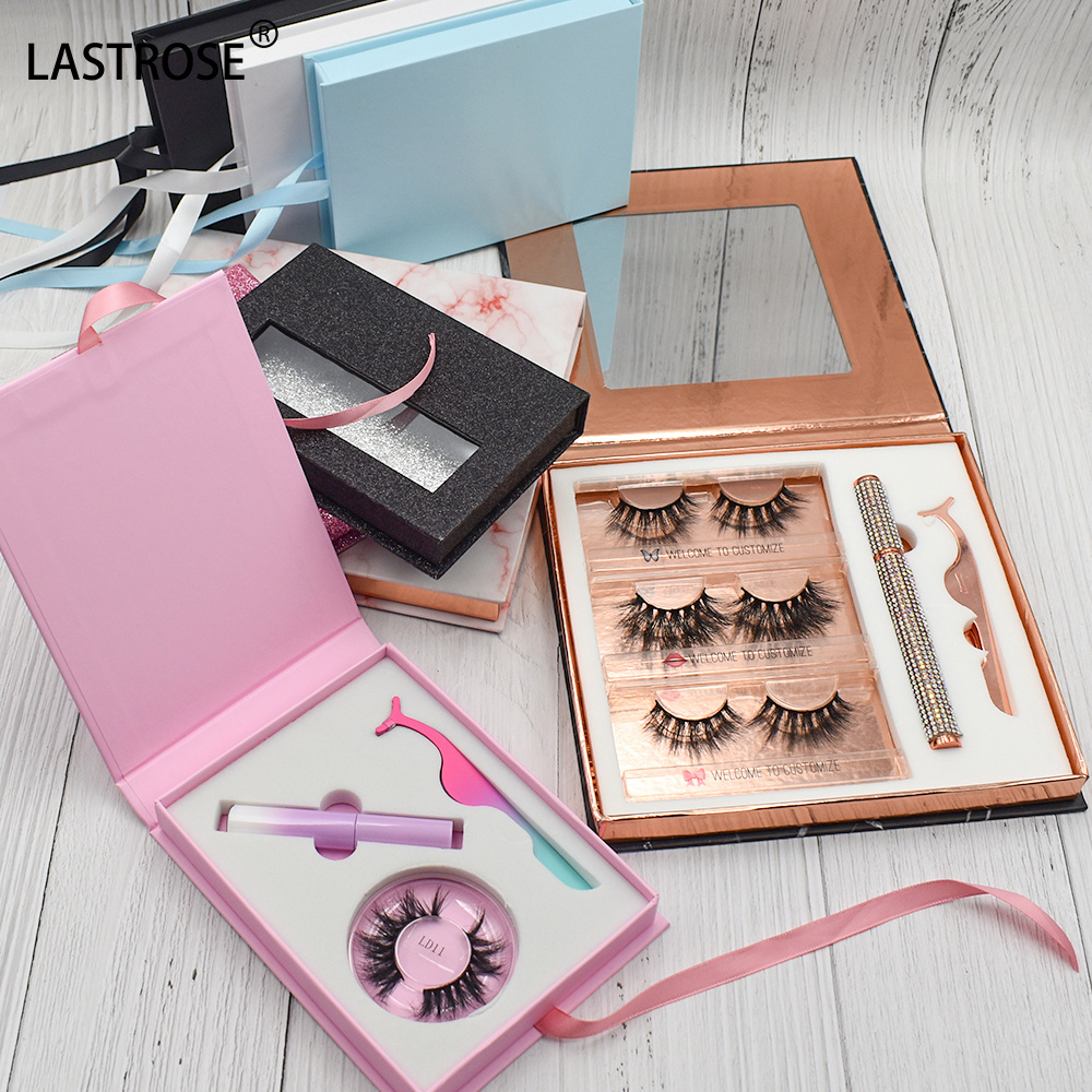 luxury eyelash books lash cases private label eyelash box with glue and tweezers lash book packaging