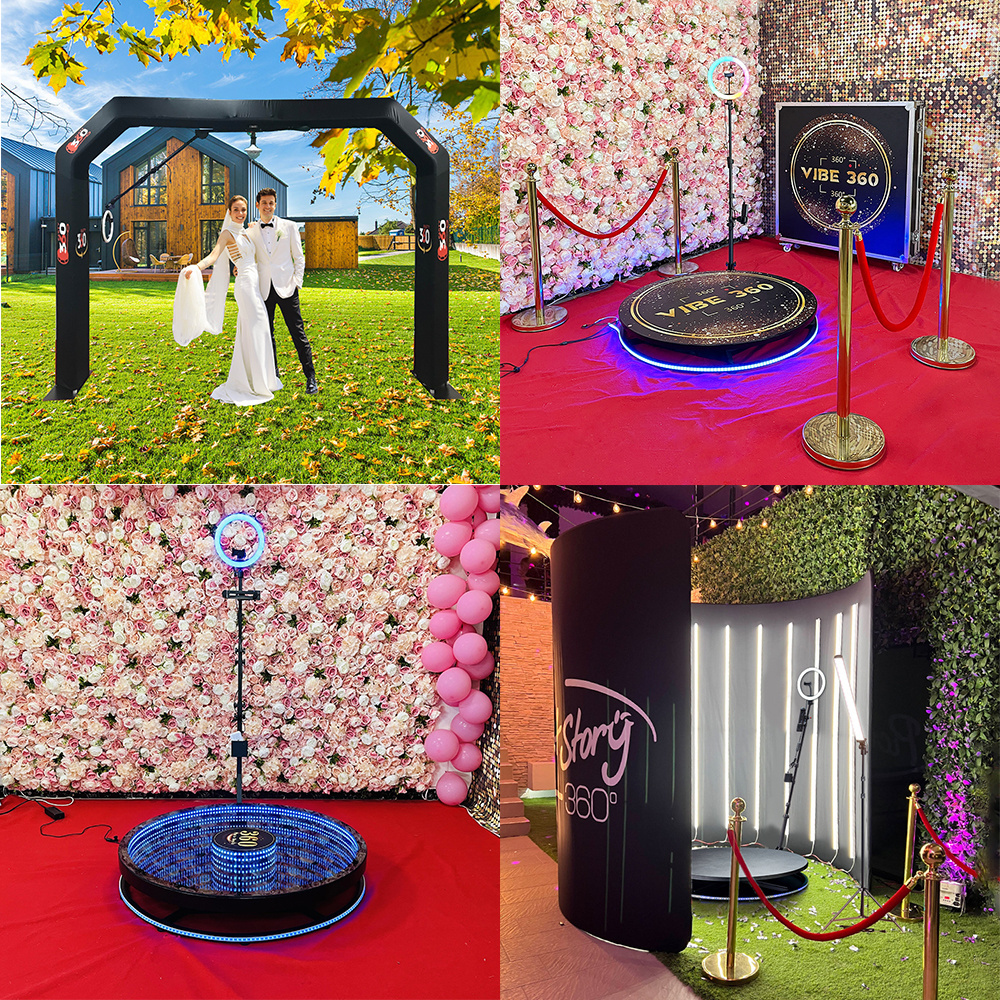 Portable 360 Degree Spin Video Booth Photobooth Machine Automatic Rotating Led 360 Photo Booth With Backdrop And Red Carpet