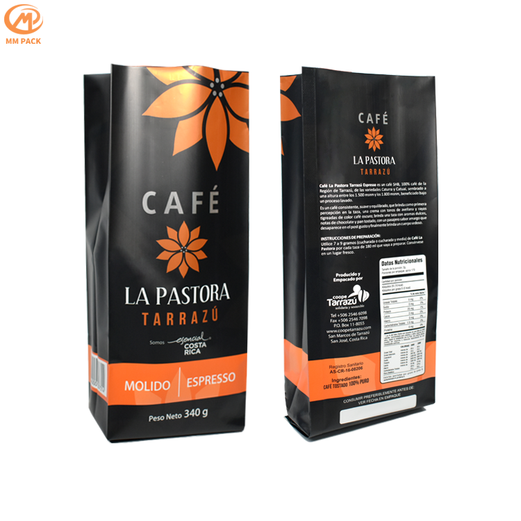 kraft paper custom print mylar coffee bean powder cafe packaging package pouch bags with valve and zipper pocket