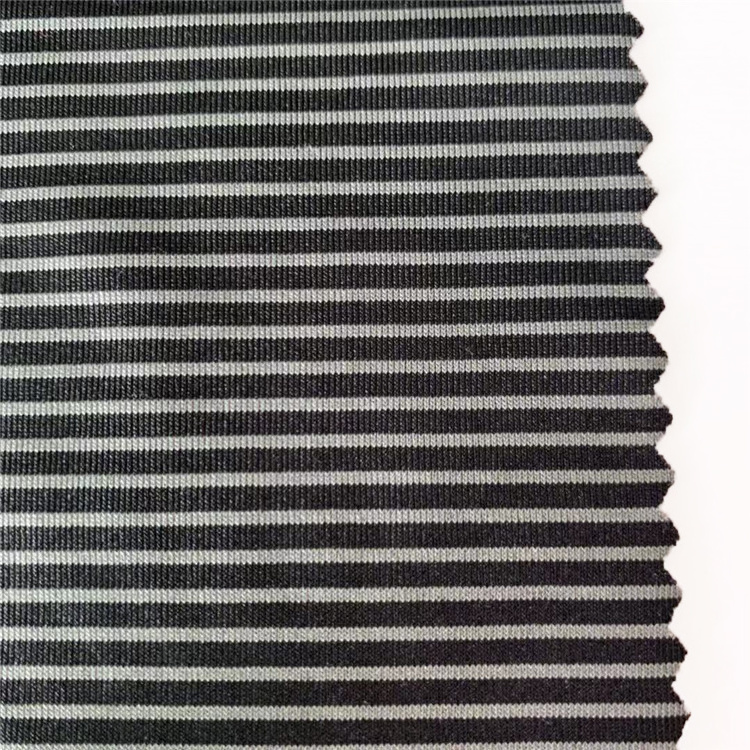 wholesale economical black and white stripe spandex stretch fabric 88 polyester 12 spandex shirt fabric stock lot