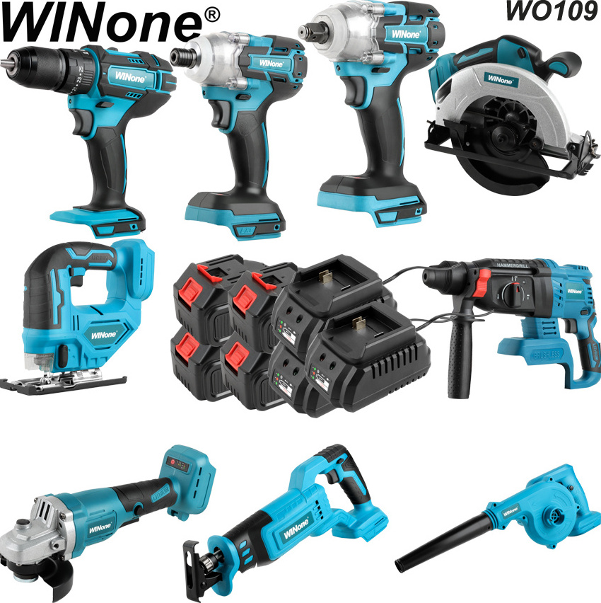 Winone 9-tools brushless best china factory in 1 set 18v 21v Cordless Lithium-Ion Combo Tools Kits