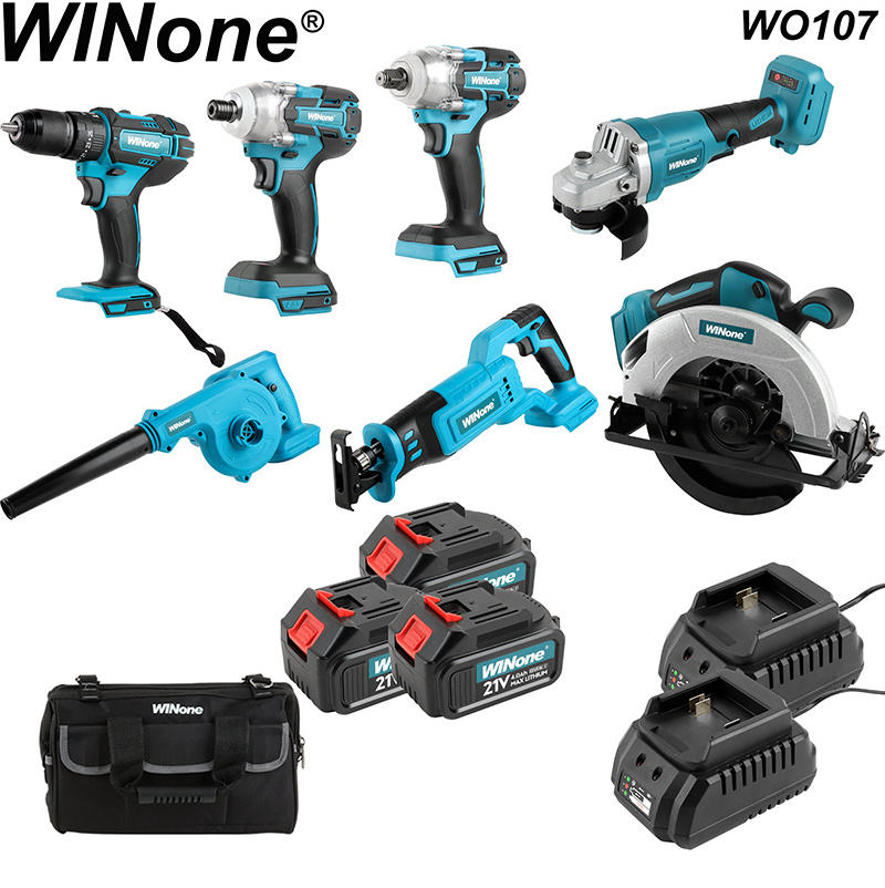 Winone 9-tools brushless best china factory in 1 set 18v 21v Cordless Lithium-Ion Combo Tools Kits