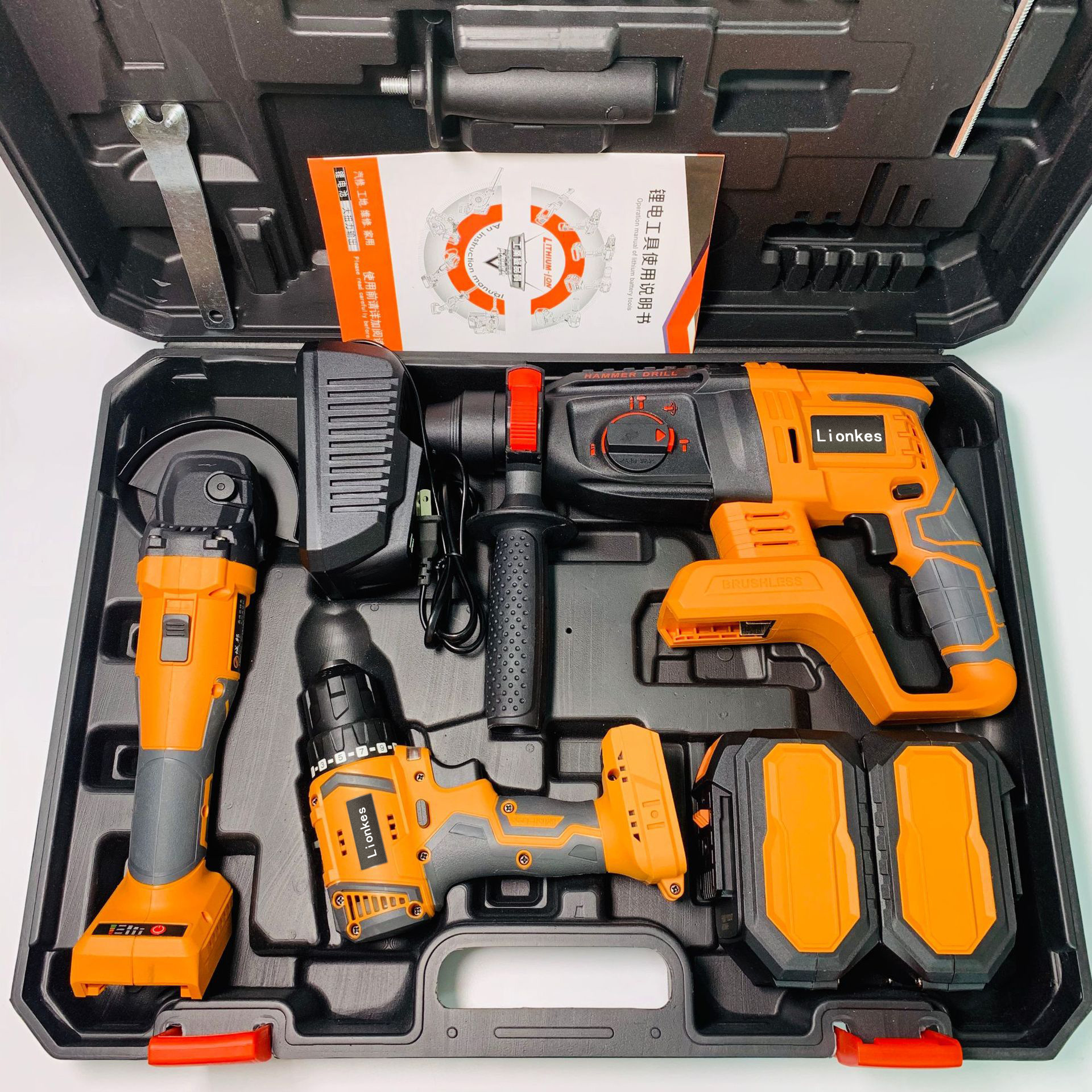 Wholesale 18V Brushless Drill Set 4 in 1 Angle Grinder Battery Power Cordless Tools Combo Set home hardware kit