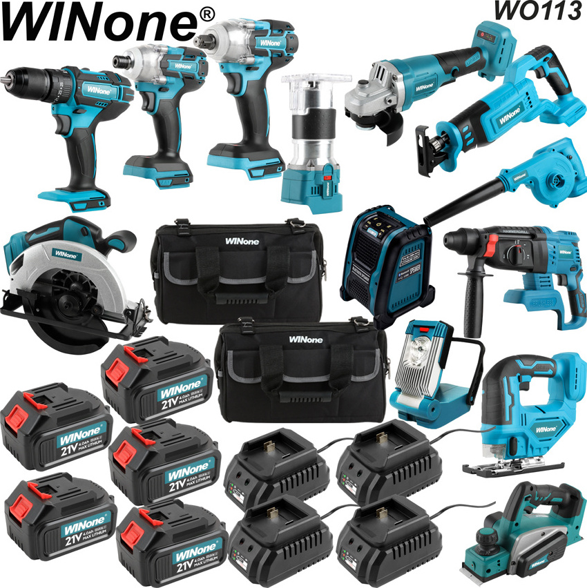 Winone 9-tools brushless best china factory in 1 set 18v 21v Cordless Lithium-Ion Combo Tools Kits