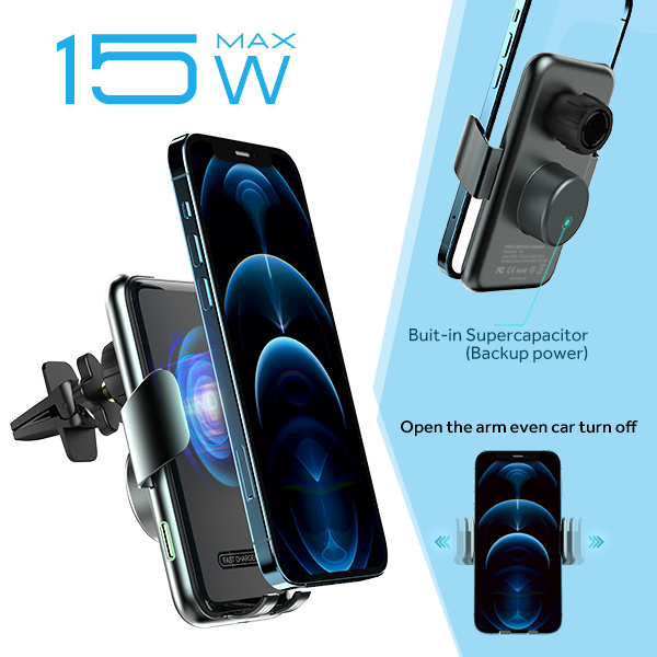 USB Wireless Car Mobile Charger Holder 360 Degree Rotation 15w Qi Fast Smart Sensor Automatic V8 Car GPS Mount Wireless Charger