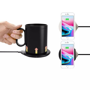 Creative new trending smart temperature control 3 in 1 self heating thermostatic coffee mug cup warmer wireless charger 5W 10W