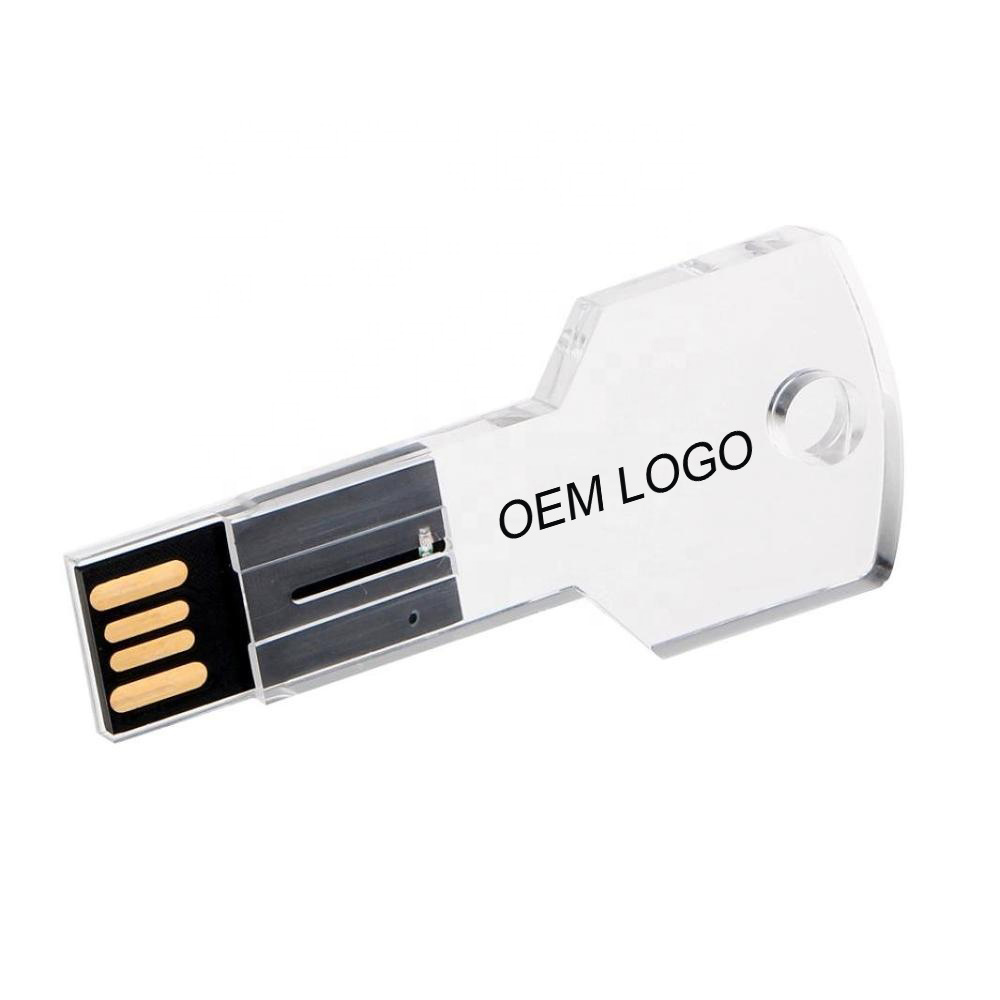 Give Away Customize Logo Key Shape Crystal Transparent LED light Up USB 2.0 4GB 8GB 16GB USB Flash Memory Stick Thumb Pen Drive