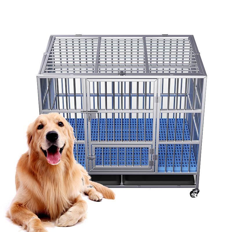 Indoor Multi-sizes Stainless Steel Dog Kennel Removable Trays Steerable Pet Larges Crate Cage With Braking Wheels