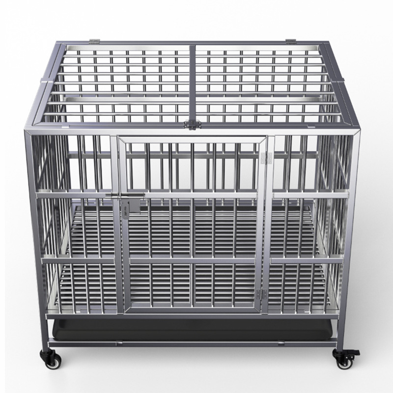 Indoor Multi-sizes Stainless Steel Dog Kennel Removable Trays Steerable Pet Larges Crate Cage With Braking Wheels