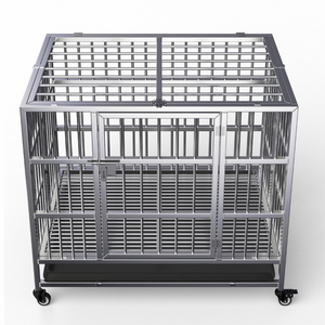 Indoor Multi-sizes Stainless Steel Dog Kennel Removable Trays Steerable Pet Larges Crate Cage With Braking Wheels