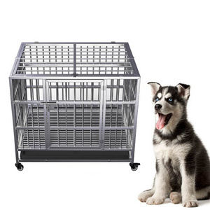 Maychan Professional Stainless Steel Large Dog Cage, Collapsible Pet Crates Cat Dog Kennel with Wheels