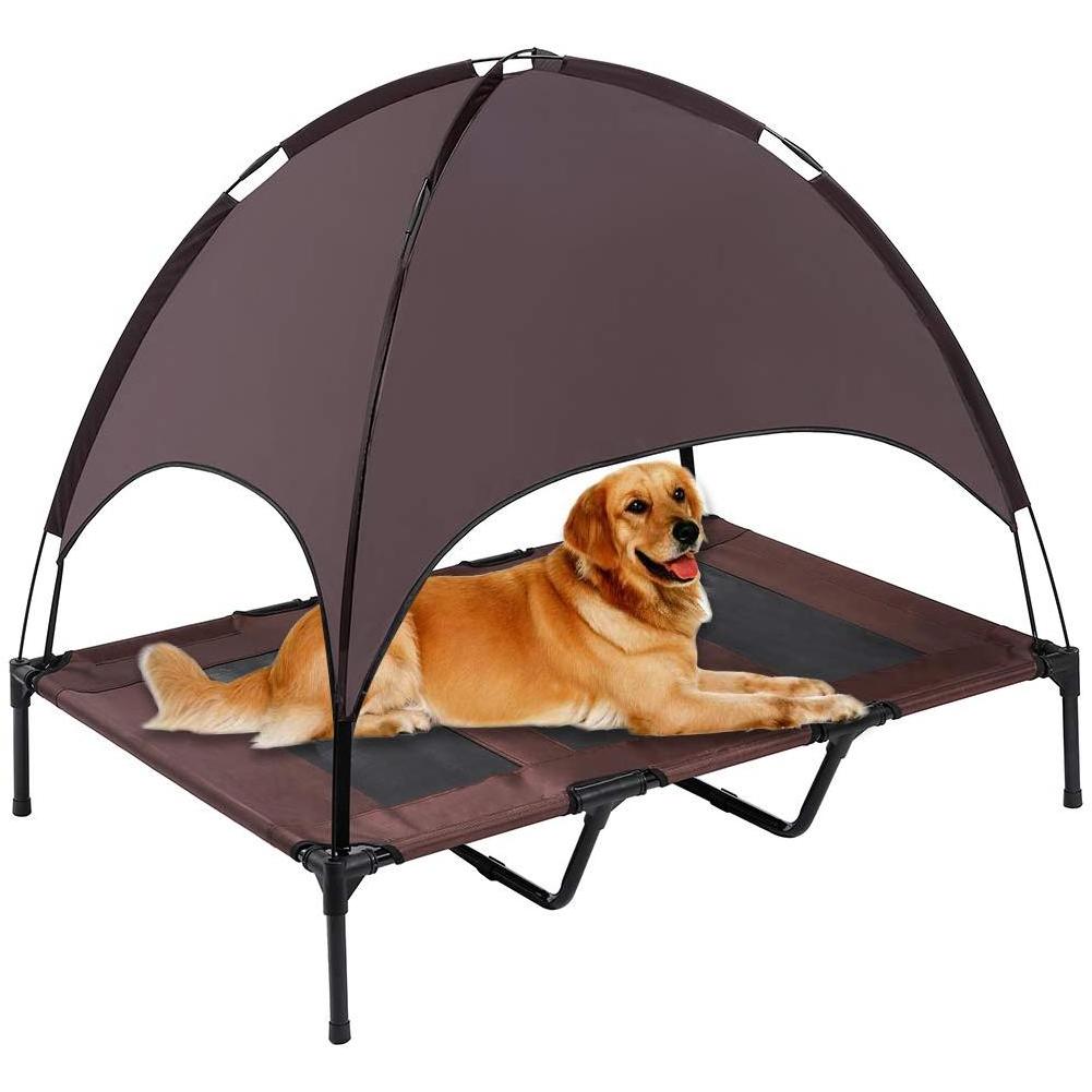 Foldable Elevated Cooling Pet Tent Dog Beds with Canopy, Outdoor Portable Pet Raised Bed for Camping Travelling