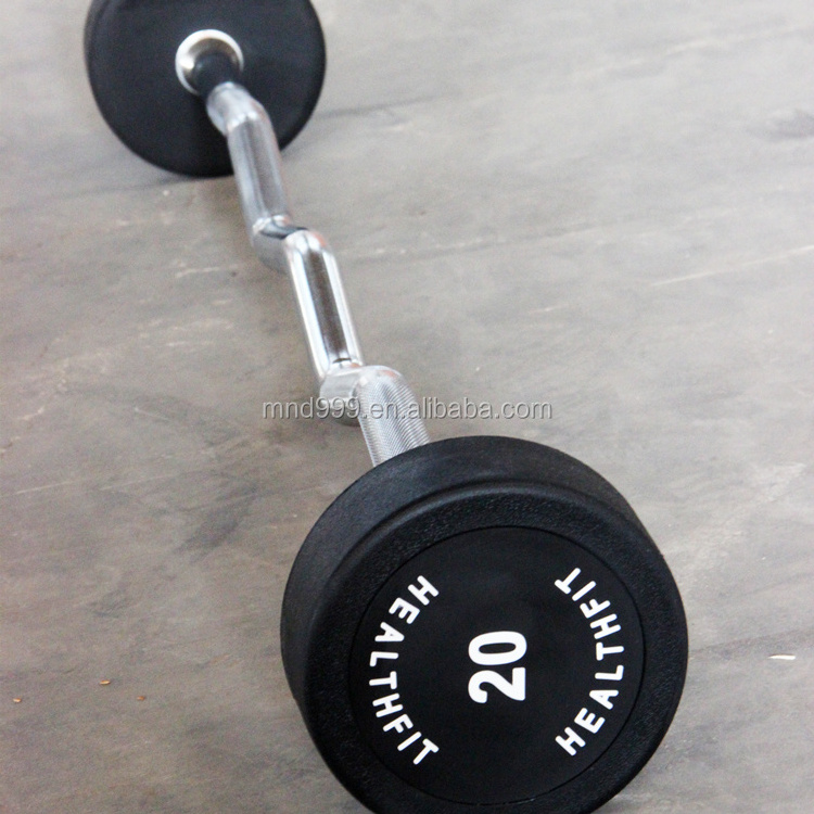 Hot selling gym Fitness accessories rubber fixed barbell weight fixed straight EZ curl rubber barbell set