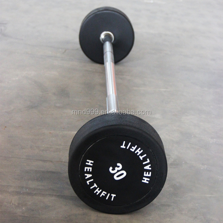 Hot selling gym Fitness accessories rubber fixed barbell weight fixed straight EZ curl rubber barbell set