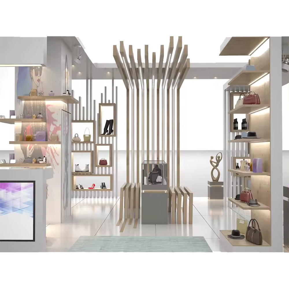 Shopping mall Custom shoes bag kiosk design / handbag display furniture with display cabinet