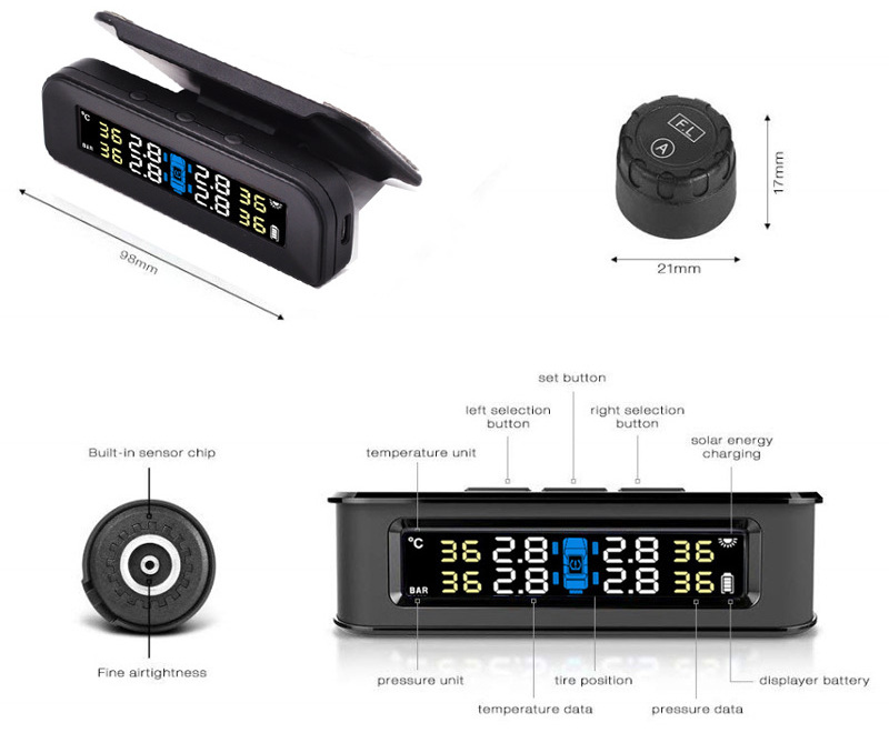 CES-Solar Power Wireless Automatic Tire Pressure Alarm Monitor/Car TPMS - Tire pressure sensor TP5000