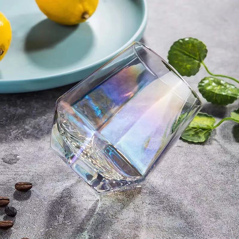 Hight quality machine blown clear square tumbler stemless wine glasses hexagon diamond whiskey glass cup