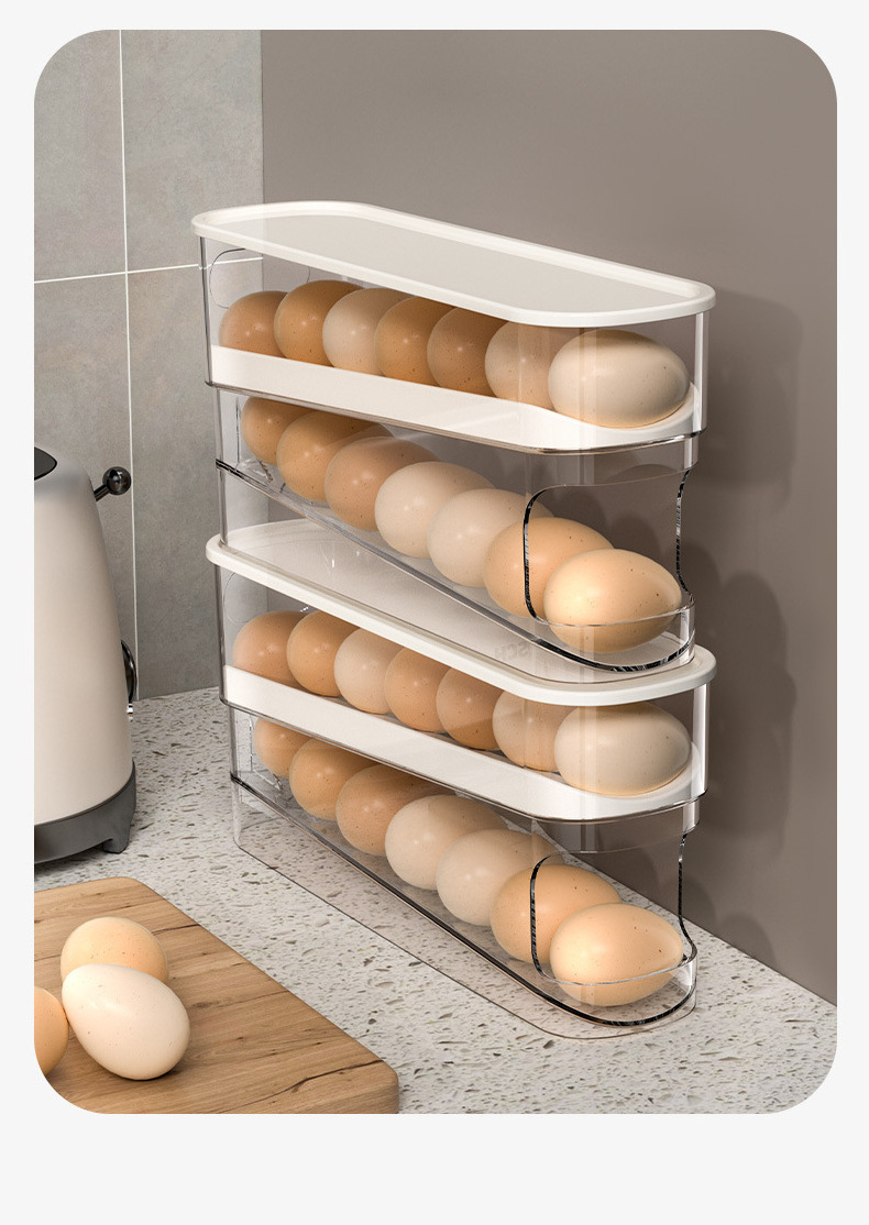 Wholesale 2 Tier Automatic Rolling Chicken Egg Storage Container Box With Lid Stackable Egg Organizer Storage Rack for Fridge