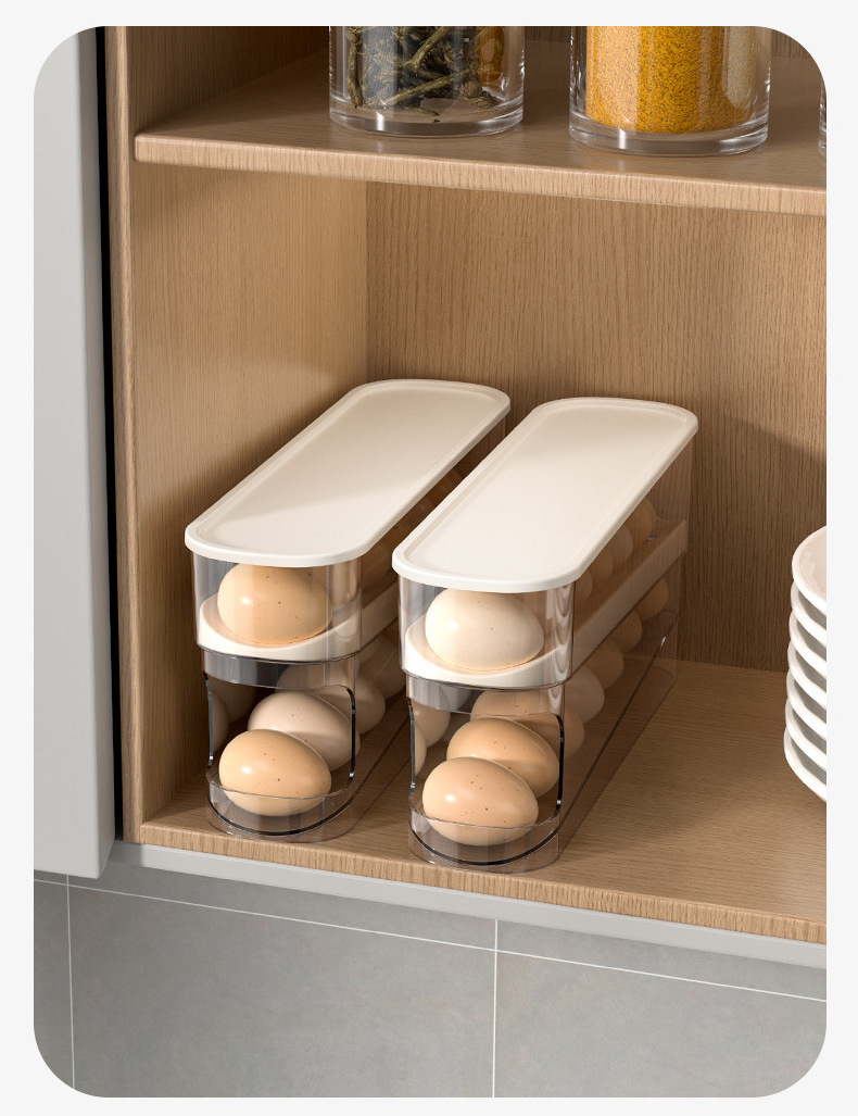 Wholesale 2 Tier Automatic Rolling Chicken Egg Storage Container Box With Lid Stackable Egg Organizer Storage Rack for Fridge