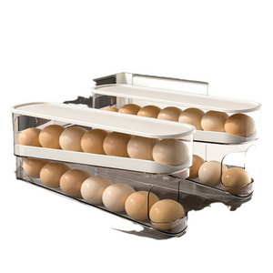 Wholesale 2 Tier Automatic Rolling Chicken Egg Storage Container Box With Lid Stackable Egg Organizer Storage Rack for Fridge