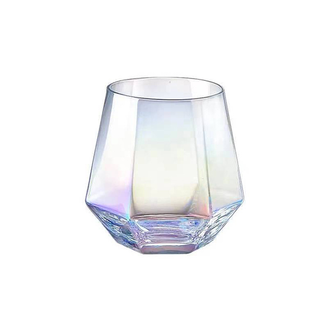 Hight quality machine blown clear square tumbler stemless wine glasses hexagon diamond whiskey glass cup