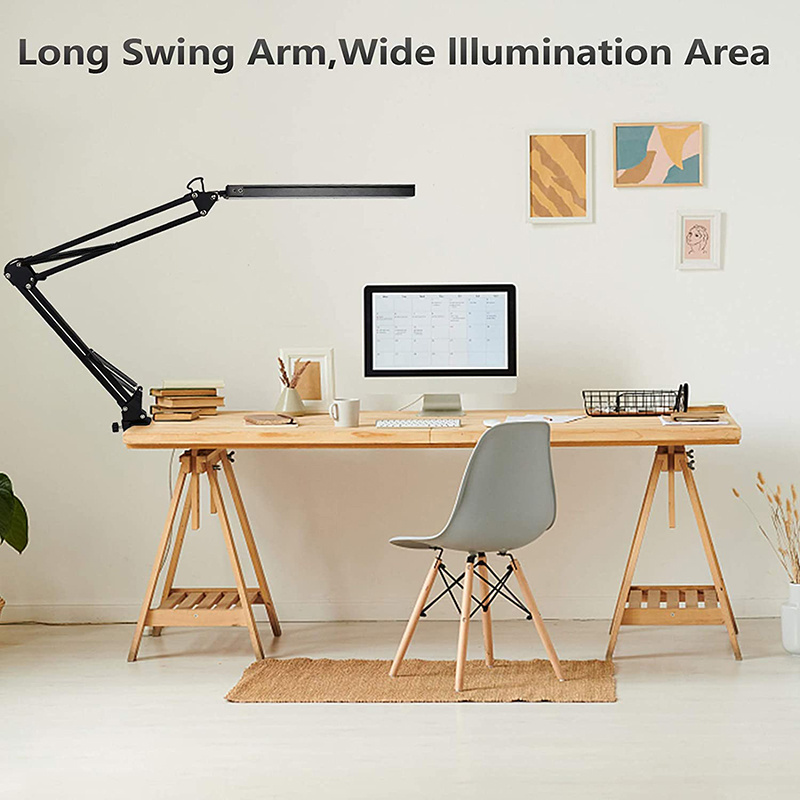 USB Clip-on Table Lamp, Eye-Care Dimmable Reading Light, Swing Arm LED Desk Lamp with Clamp