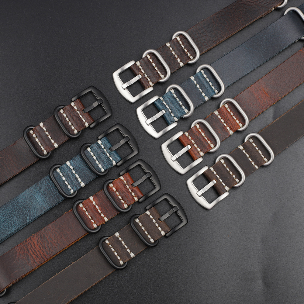 Dermis Leather Smart Nato Watch Band Strap 18 20 22 mm layer cowhide Loop Sport Wrist bands For Samsung for Huawei Watches Woven