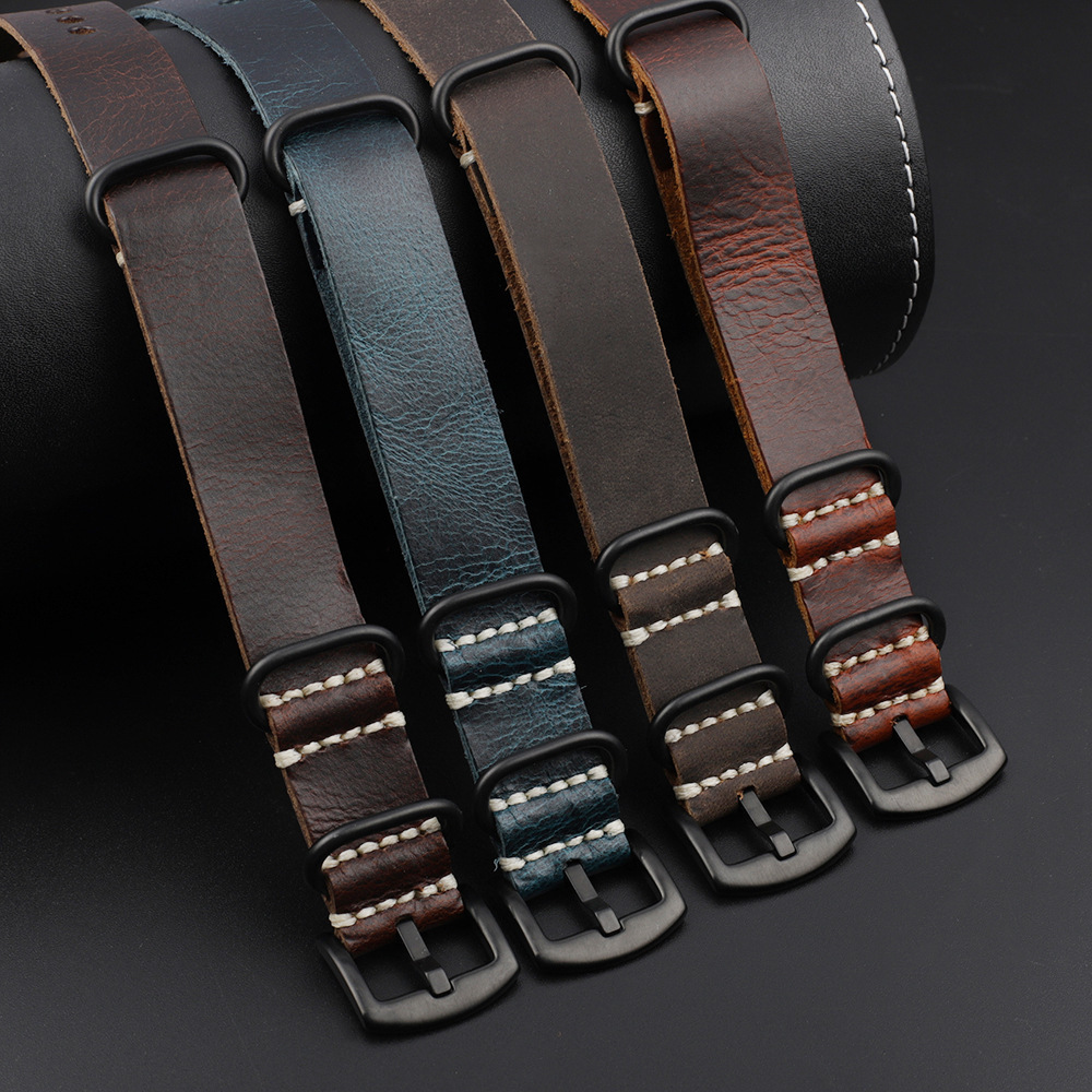 Dermis Leather Smart Nato Watch Band Strap 18 20 22 mm layer cowhide Loop Sport Wrist bands For Samsung for Huawei Watches Woven