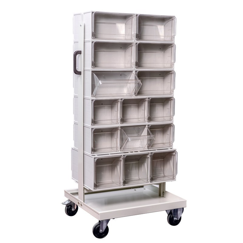 Strong and practical wheeled trolley for storage complete with modular drawer units with tilt drawers