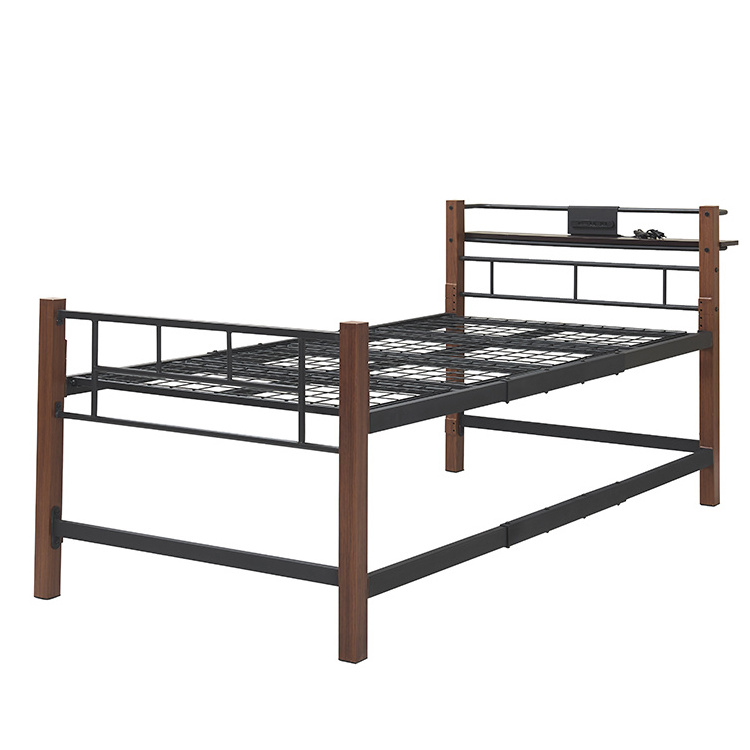 Modern Standard Metal Black Single Bed Frame Wood Headboard Metal Platform Bed with Bedroom Furniture