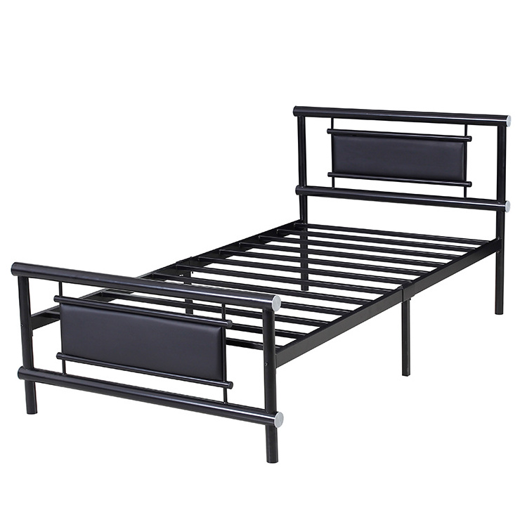 Modern Standard Metal Black Single Bed Frame Wood Headboard Metal Platform Bed with Bedroom Furniture