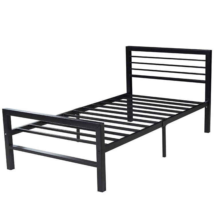 Modern Standard Metal Black Single Bed Frame Wood Headboard Metal Platform Bed with Bedroom Furniture