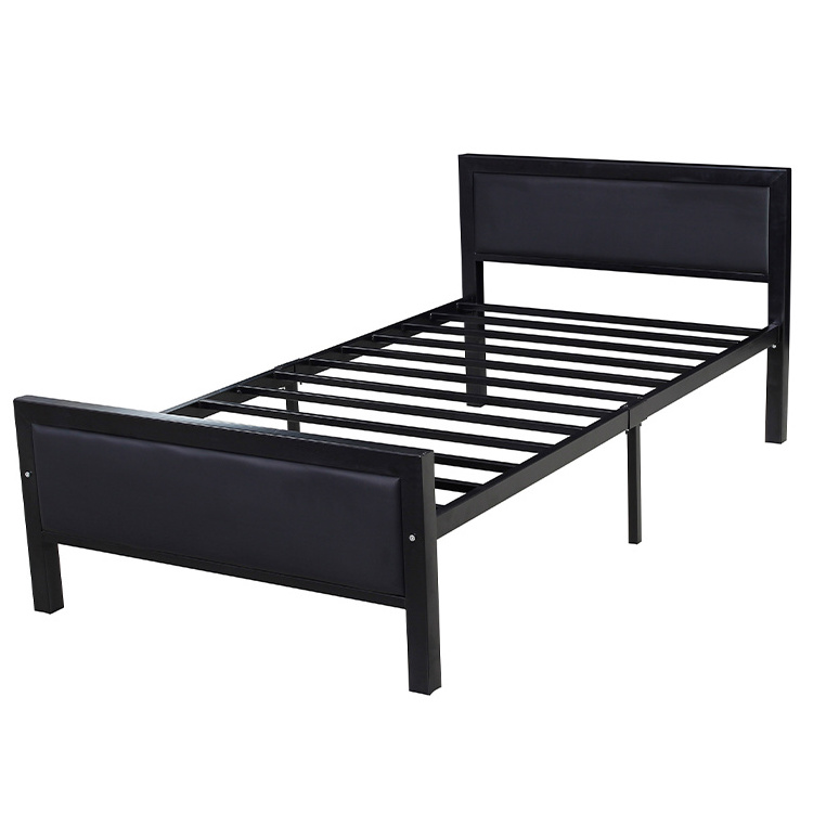 Modern Standard Metal Black Single Bed Frame Wood Headboard Metal Platform Bed with Bedroom Furniture