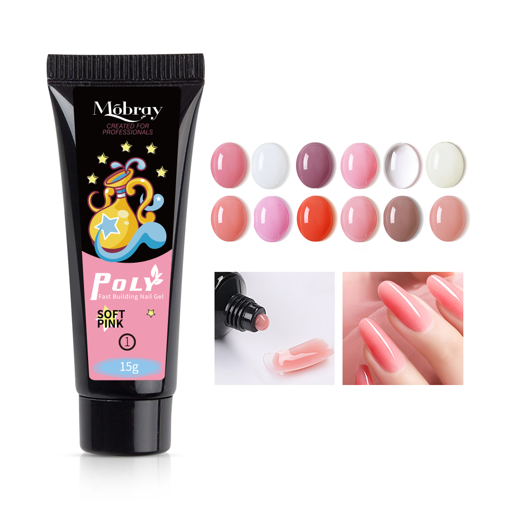 Mobray Colors Private Label Non Toxic Uv Poly Nail Gel 30ml/15ml Tube Professional Clear Poly Acryl Gel