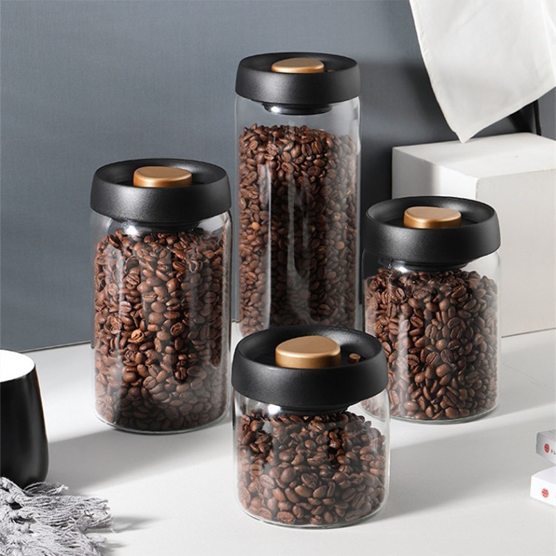 500ml 900ml 1200ml 1800ml High Borosilicate Wide Mouth Coffee Bean Glass Storage Jars With Vacuum Lid