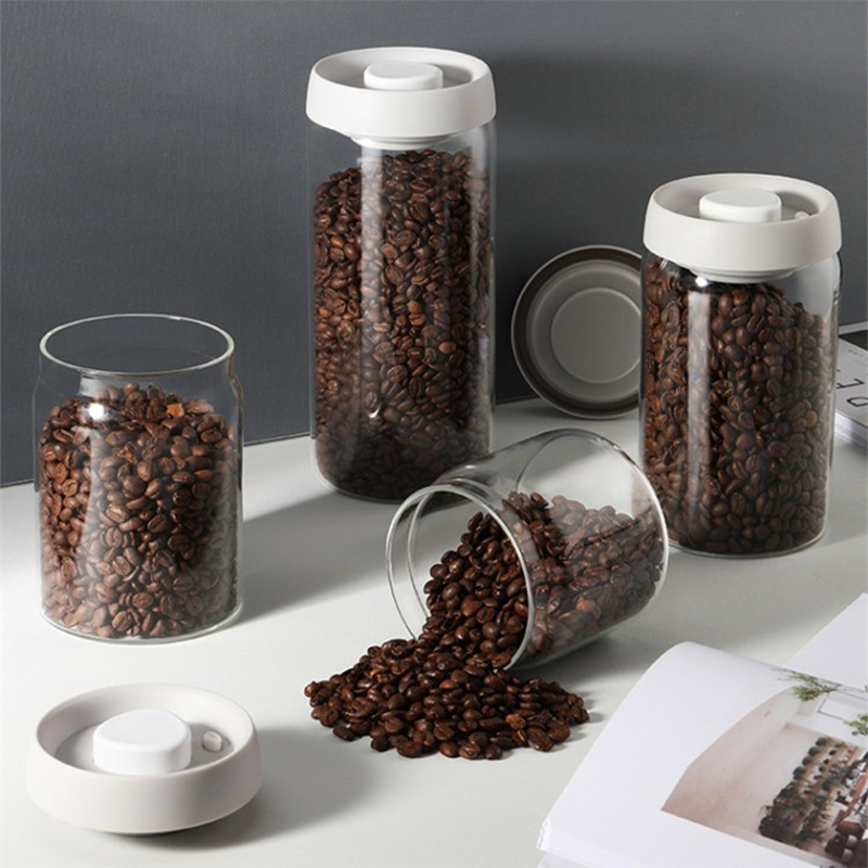 500ml 900ml 1200ml 1800ml High Borosilicate Wide Mouth Coffee Bean Glass Storage Jars With Vacuum Lid