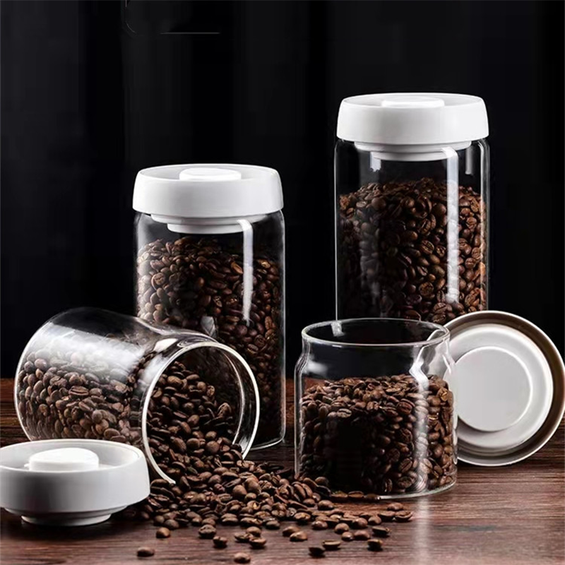 500ml 900ml 1200ml 1800ml High Borosilicate Wide Mouth Coffee Bean Glass Storage Jars With Vacuum Lid