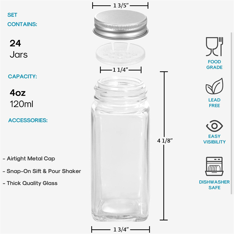 120ml Household Seasoning Jar Kitchen Refrigerator Storage Bottles Glass Spice Jars with Bamboo Lid