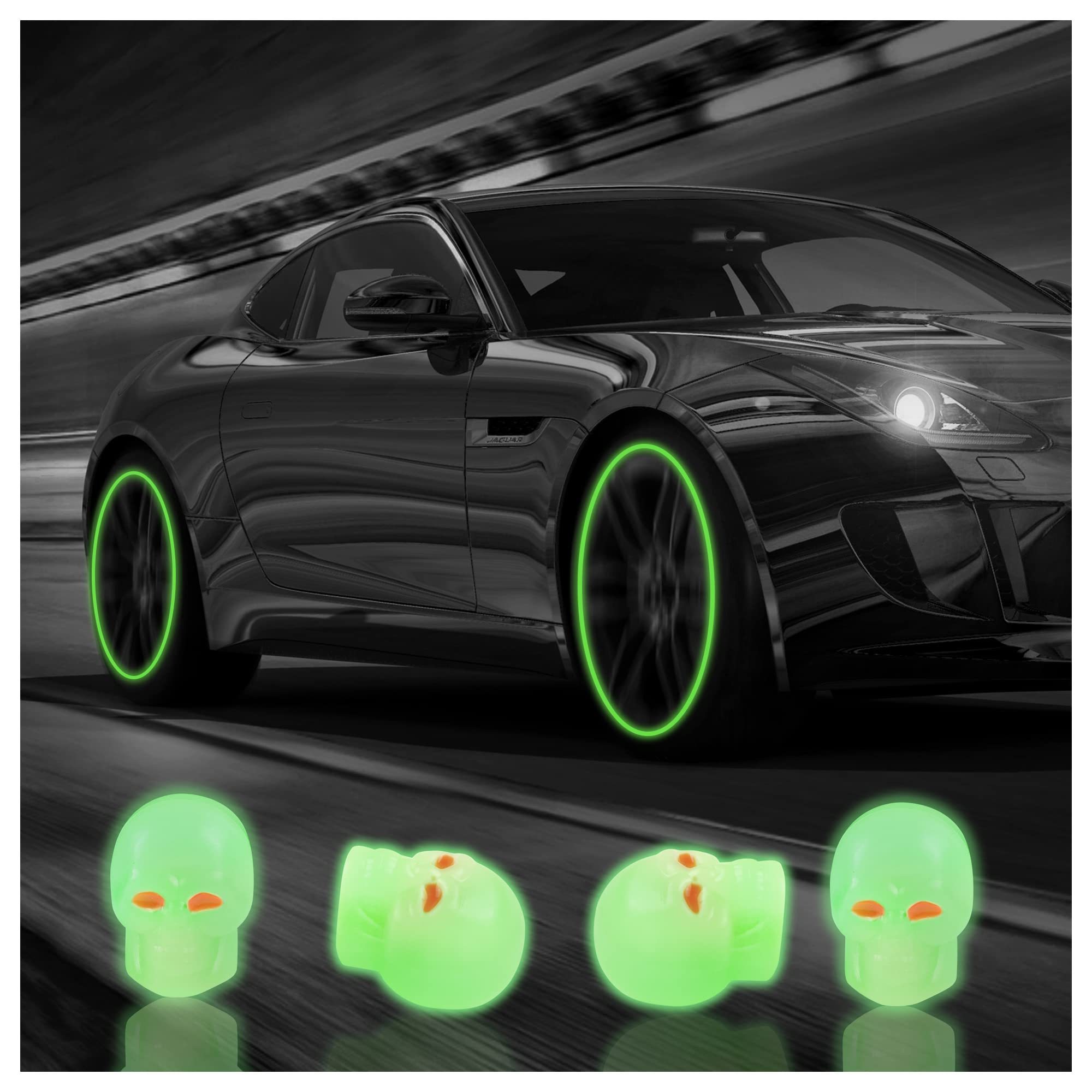 Luminous Skull Tire Air Valves Stem Caps,Fluorescent Tire Valve Caps,Universal Tire Valve Stem Covers Accessories for Car Truck