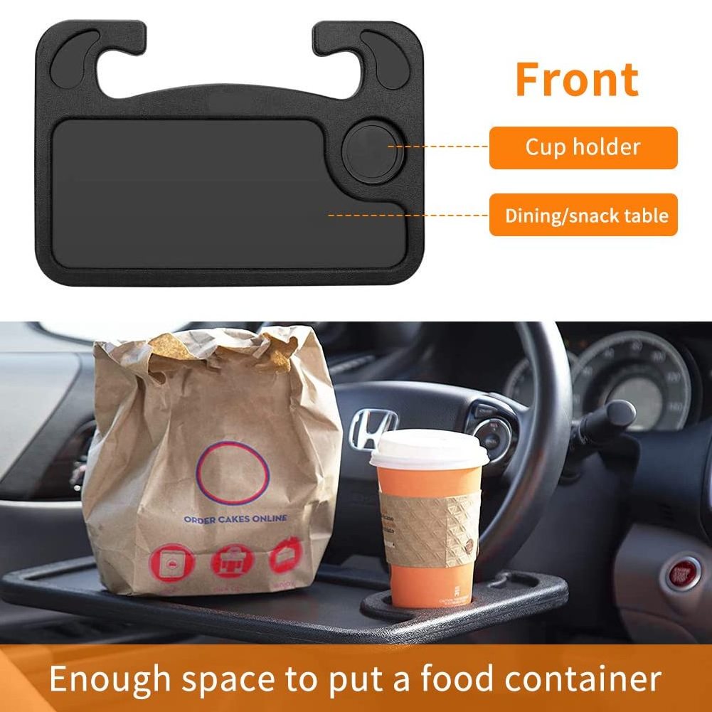 Car Steering Wheel Desk Steering Wheel Tray for Laptop Car Mount with Pen Holder Car Food Tray for Eating with Drinks Holder