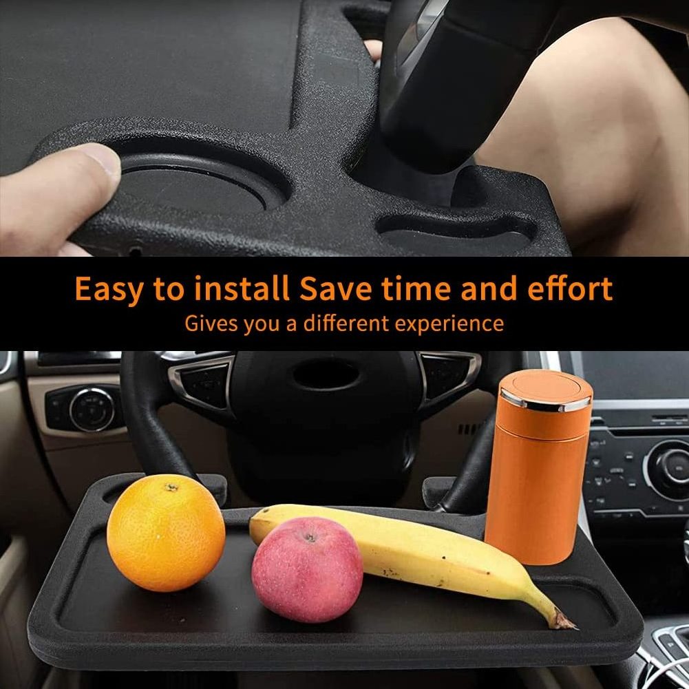 Car Steering Wheel Desk Steering Wheel Tray for Laptop Car Mount with Pen Holder Car Food Tray for Eating with Drinks Holder