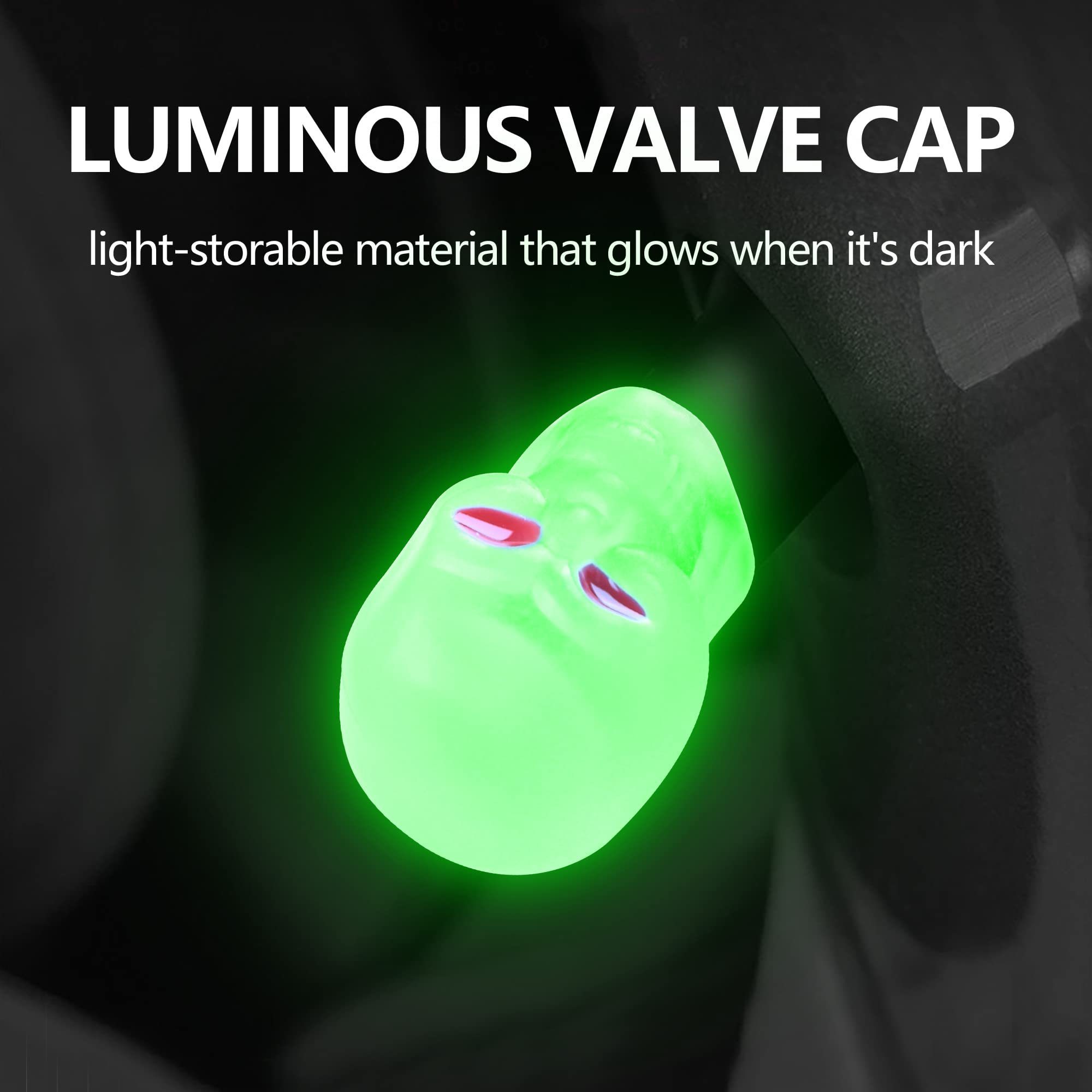 Luminous Skull Tire Air Valves Stem Caps,Fluorescent Tire Valve Caps,Universal Tire Valve Stem Covers Accessories for Car Truck