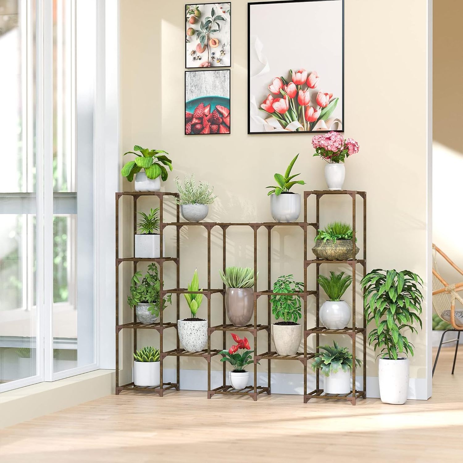 Plant Stand , Indoor Outdoor Tiered Plant Shelf, Multi-Functional Ladder Plant Holder for Living Room Patio Garden Balcony