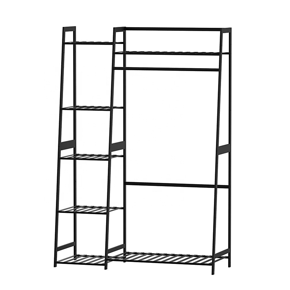 Clothing Rack with Shelves, Bamboo Clothes Rack for Hanging Clothes, Garment Rack for Living Room, Bedroom, Entryway, Bathroom