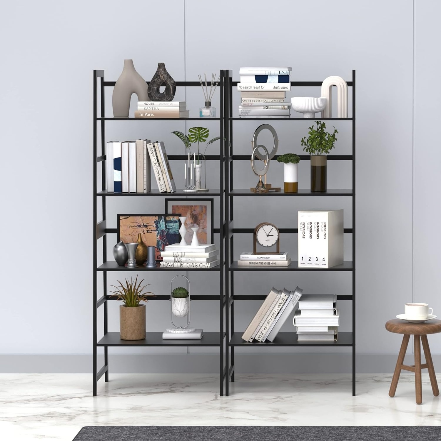 Bookshelf, Ladder Bookcase, 5 Tier Tall Book case for Bedroom, Living Room, Office