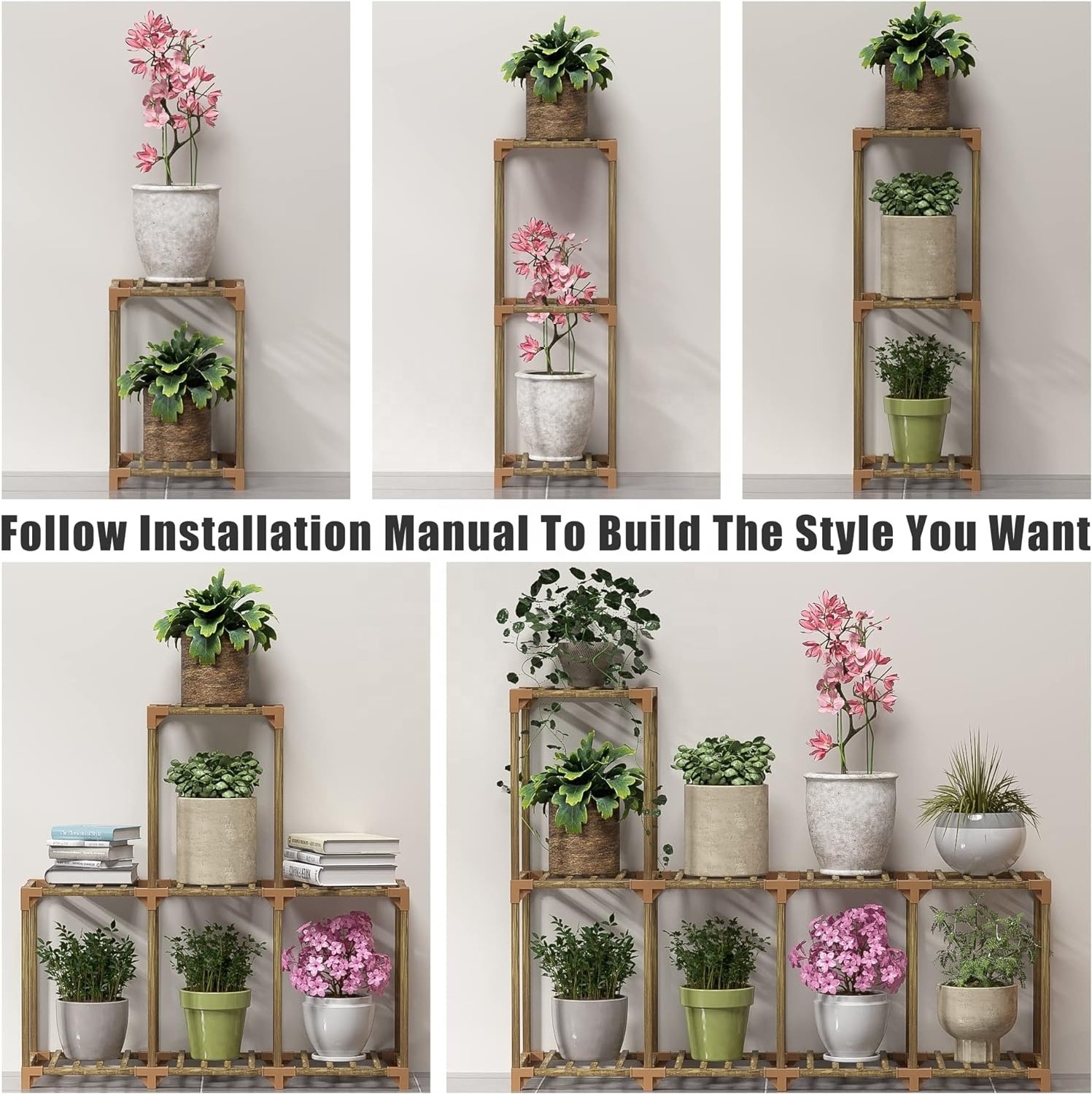 DIY Plant Stand Indoor, Bamboo Plant Shelf, Corner Plant Holder, Tiered Ladder Flower Stand, Window Plant Rack ,Natural