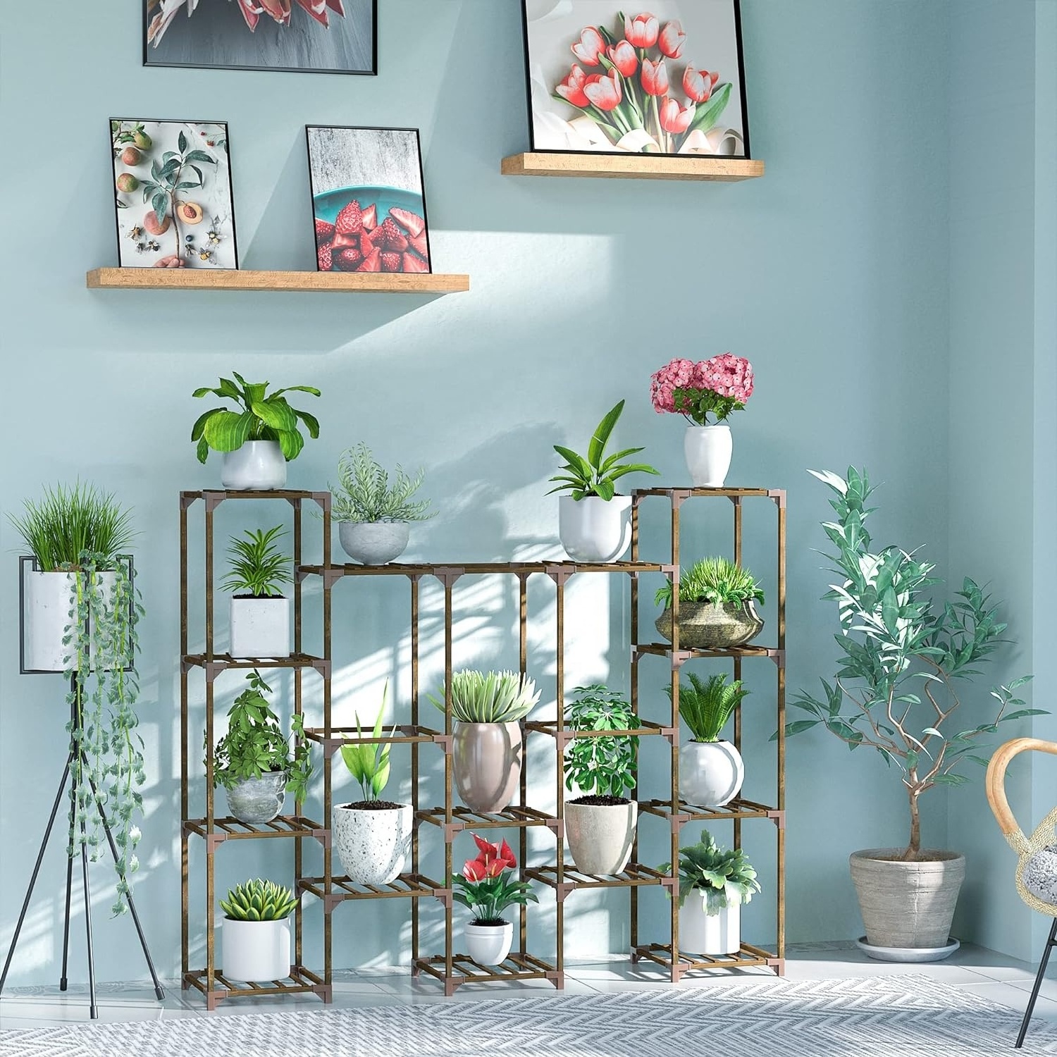 Plant Stand , Indoor Outdoor Tiered Plant Shelf, Multi-Functional Ladder Plant Holder for Living Room Patio Garden Balcony